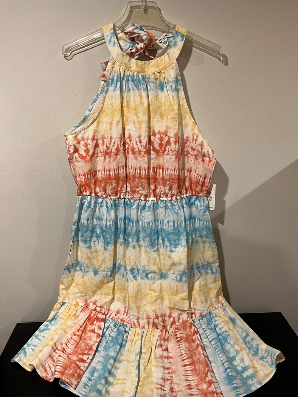 Kensie Tie-Dye Halter Dress — Blue, Yellow & Coral